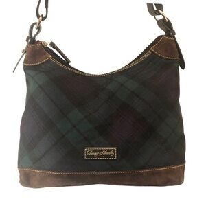 DOONEY and bourke blue green tartan plaid wool bag
